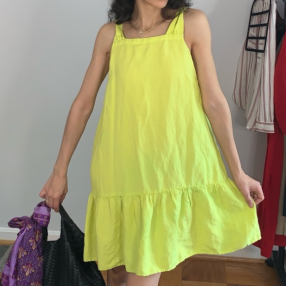 XS LOFT Neon Green Loft Linen Blend Mini Dress - Picture 5 of 6